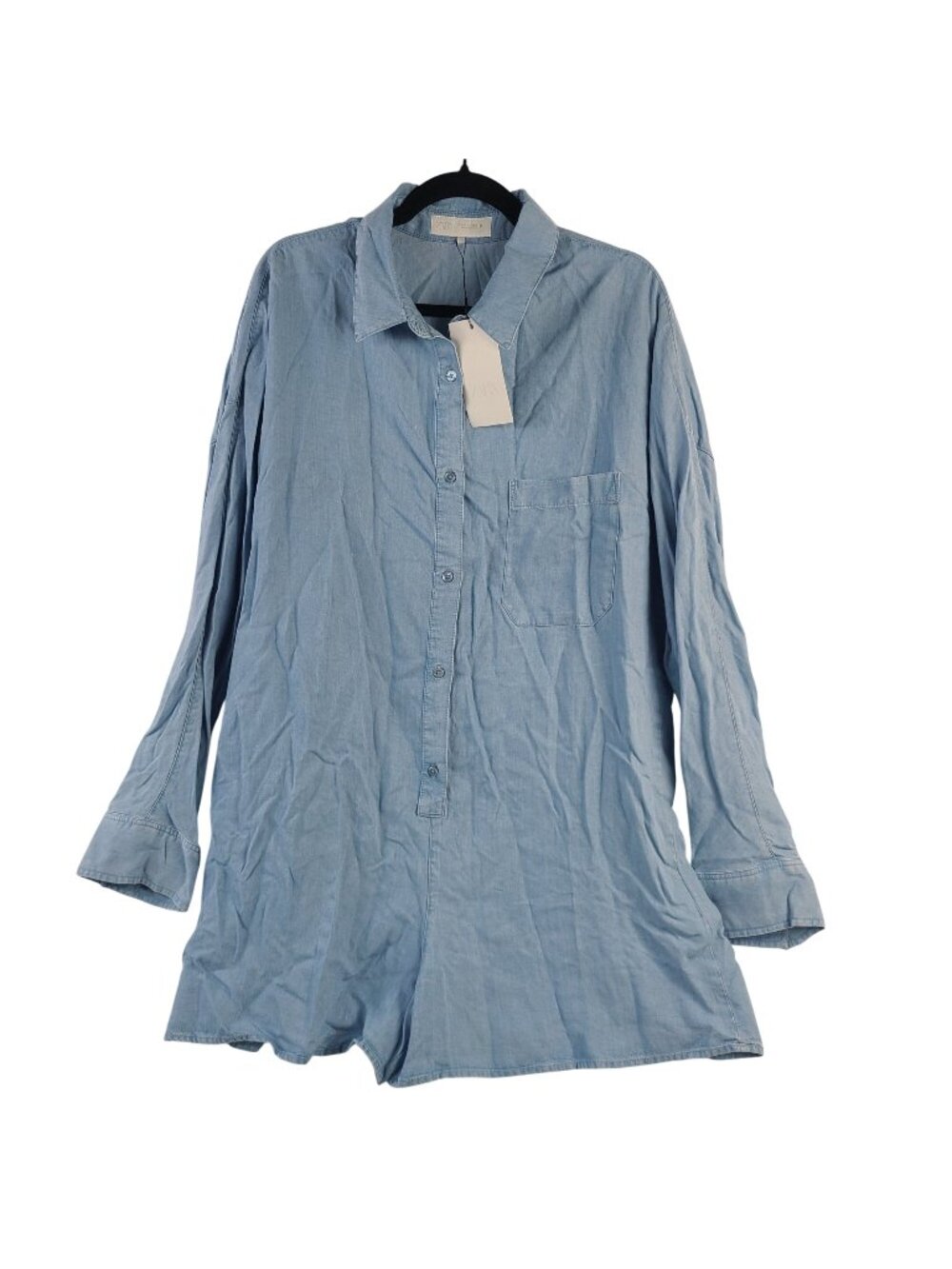 NEW Zara Woman's Oversized Light Blue Button-Up Shorts Romper Sz XL